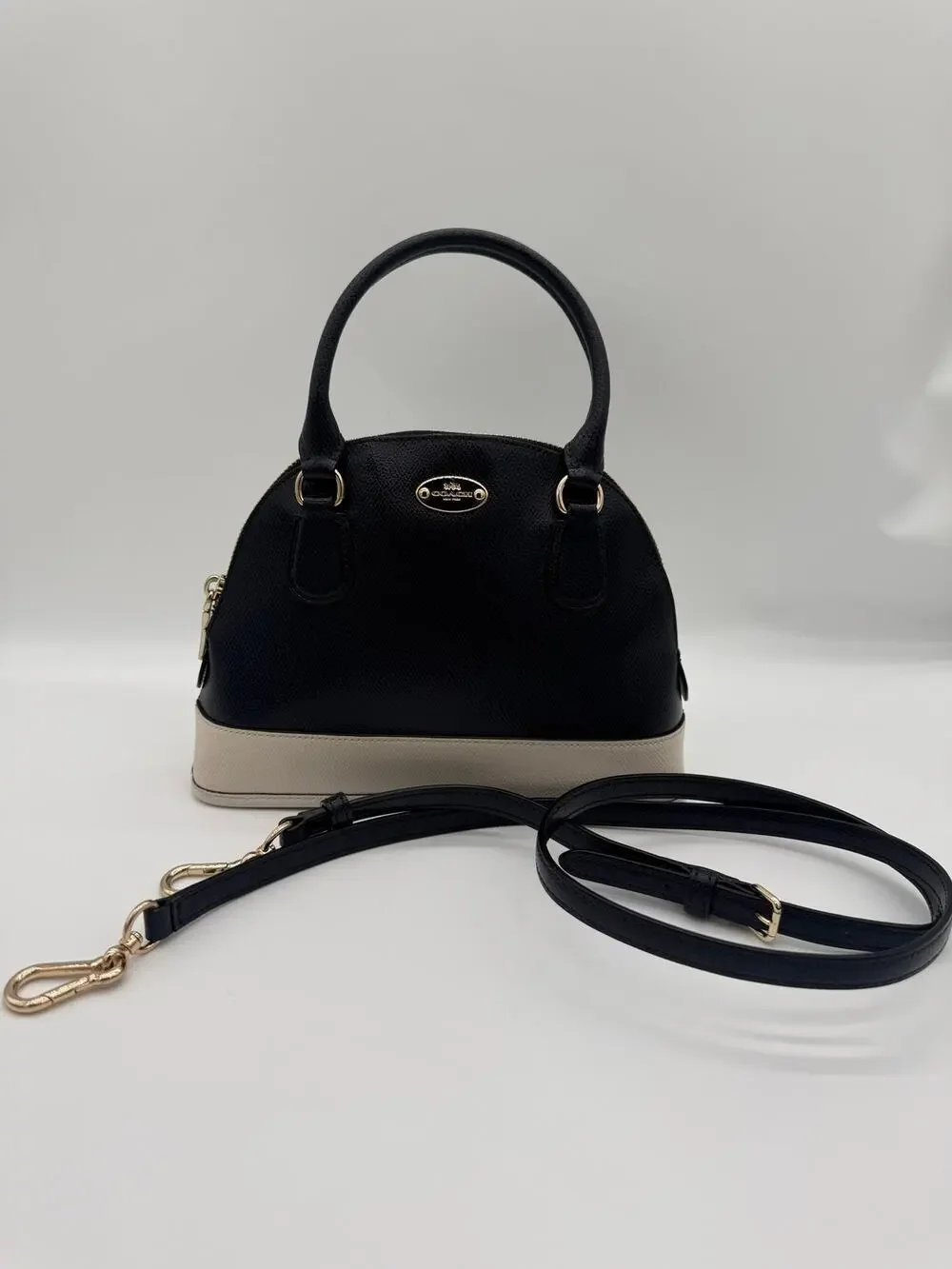 Coach Mini Cora Domed Satchel Midnight Navy Chalk Leather Crossbody F34517⁠